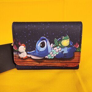 Loungefly Disney Lilo and Stitch Ducky Frog Stargazing Star Sky Flap Wallet NEW
